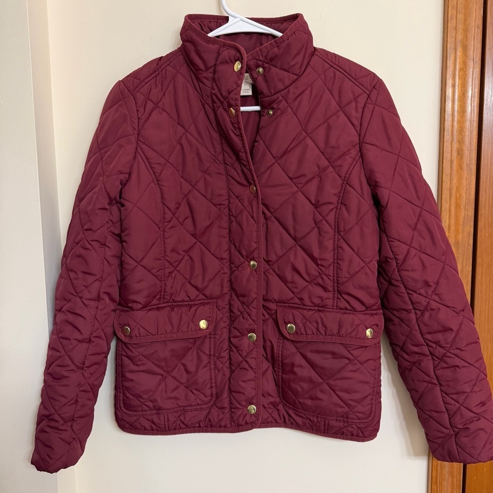 J. Crew Quilted Wine Red Puffer Jacket with Stand Collar - Picture 2 of 5